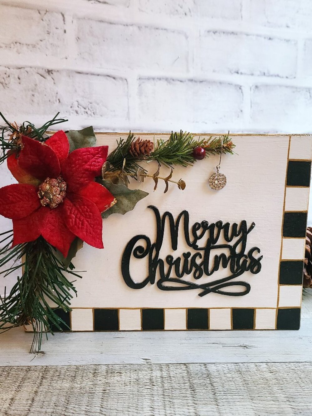 Checked Merry Christmas Sign Courtly Christmas Decoration Rustic Cabin Decor
